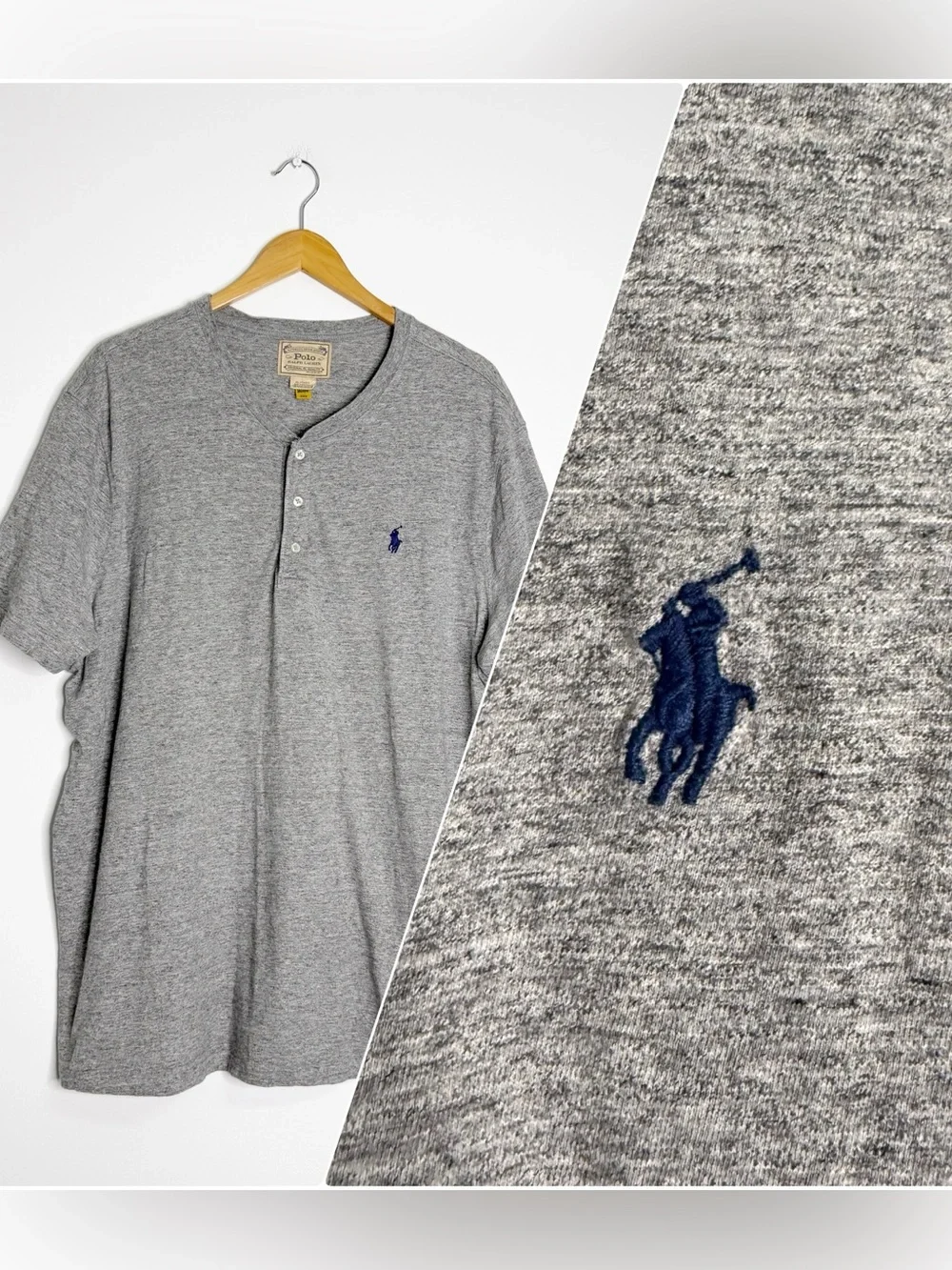 Polo Ralph Lauren Men’s XXL Gray Henley Shirt Short Sleeve Cotton Pony Logo